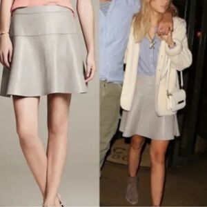 Banana Republic gray Taupe genuine leather A-line flare mini skirt 0 Petite